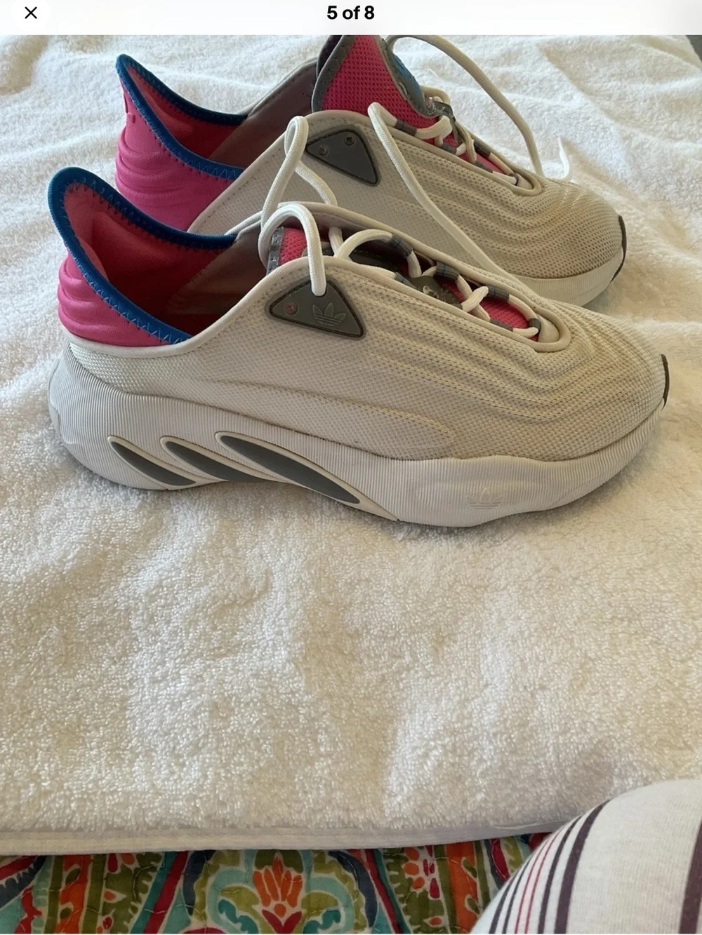 adidas Women's Cream Sneakers with Pink and Blue Accents